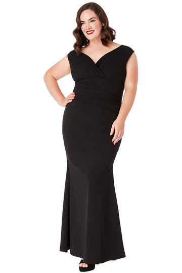 PLUS BARDOT PLEATED MAXI DRESS Goddiva